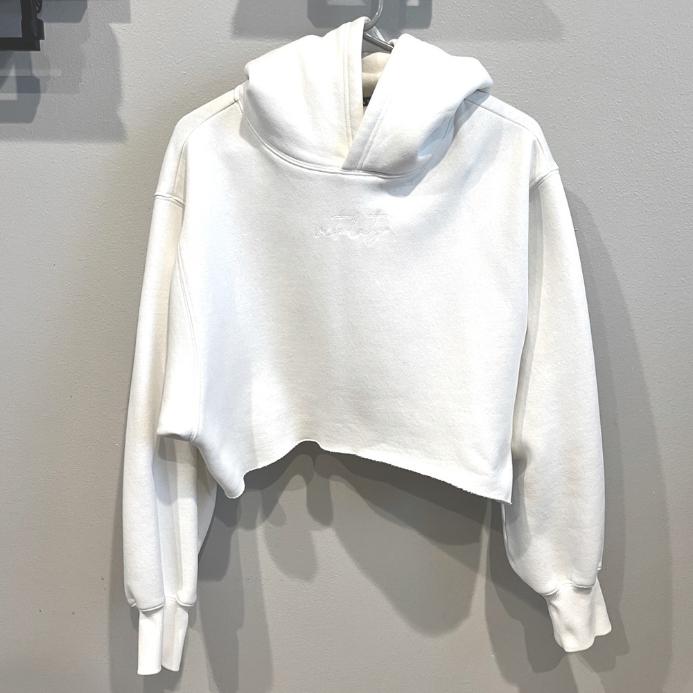 Balance Athletica Vitality White Affirmation Cropped Hoodie Size Medium